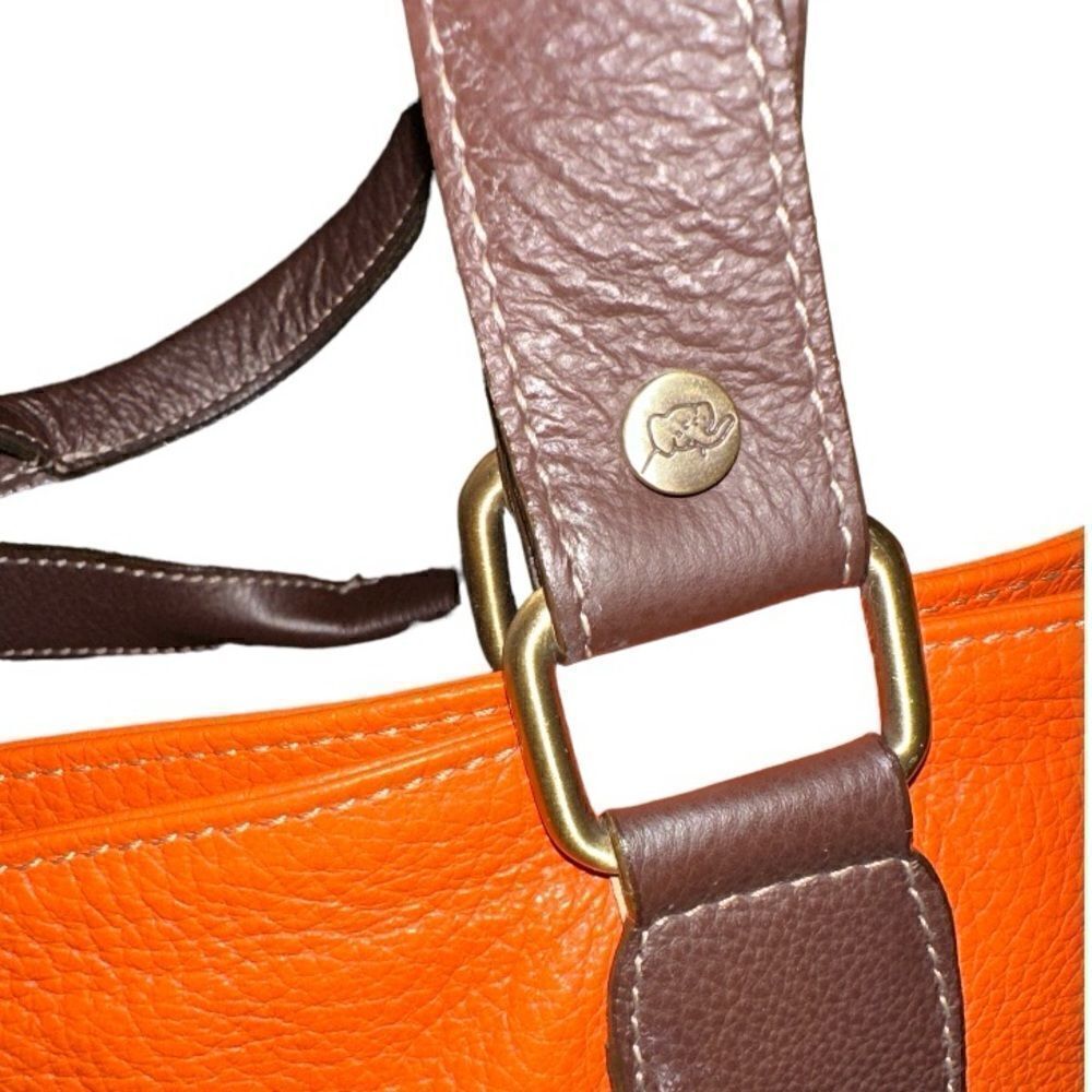 VERA PELLE Purse Brown & Orange Leather Grommet  Shoulder Bag - Picture 3 of 9